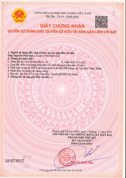 AC-CĐ-ĐB0052 - Thửa đất 634- Tờ bản đồ 72 Châu Pha - TP.HCM