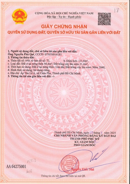 AC-CĐ-ĐB0062 - Thửa đất 648- Tờ bản đồ 72 Châu Pha - TP.HCM