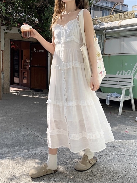 [DN] Váy hai dây trắng voan xốp dập nhăn