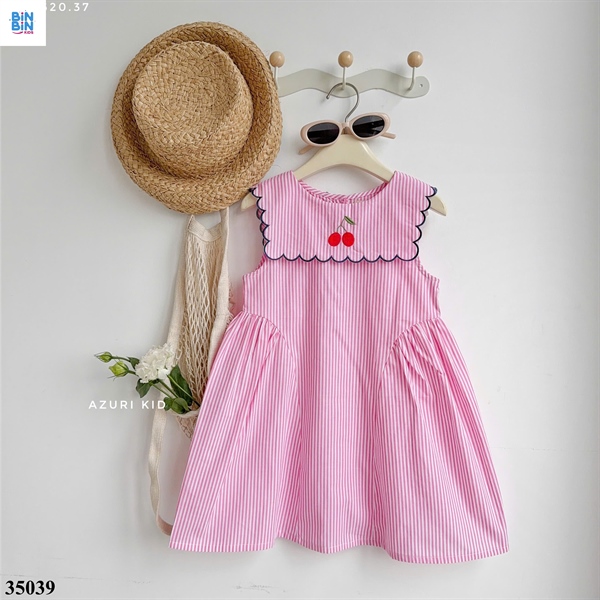 35039-Đầm SN cherry sọc hồng