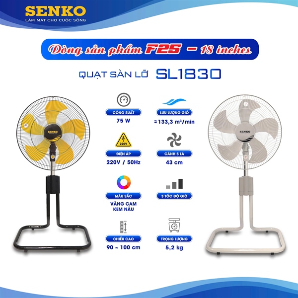 Quạt sàn lỡ 5 cánh 75W Senko SL1830
