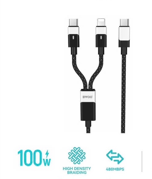 Cáp nhiều đầu - sạc nhanh Bwoo BO-X306 2 đầu ra c-c/C-iphone