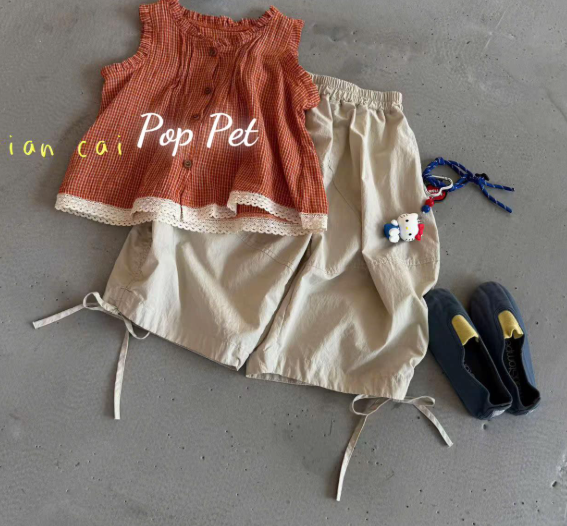 (5-13) BG set ba lỗ caro bèo. Đỏ