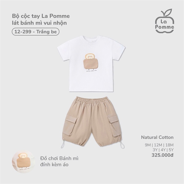 12299 - 12M/5Y Bộ cộc tay La Pomme lát bánh mì vui nhộn Trắng Be