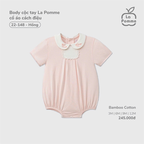 22148 - 3M/9M Body cộc tay La Pomme cổ áo cách điệu Hồng