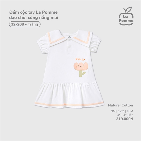 32208 - 12M/5Y Đầm cộc tay La Pomme dạo chơi cùng nắng mai Trắng