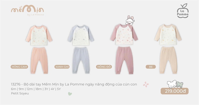 13276 - 9M/5Y Bộ dài tay Mềm Mịn by La Pomme ngày năng động của cún con Hồng cam