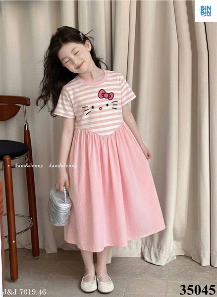 35045-Đầm thun sọc hồng kitty