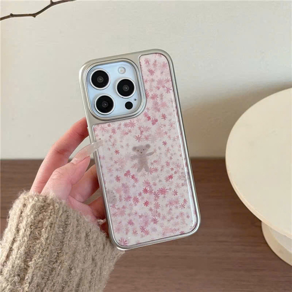 Case Hồng Hoa Gấu Nâu Viền Bạc - 14Promax