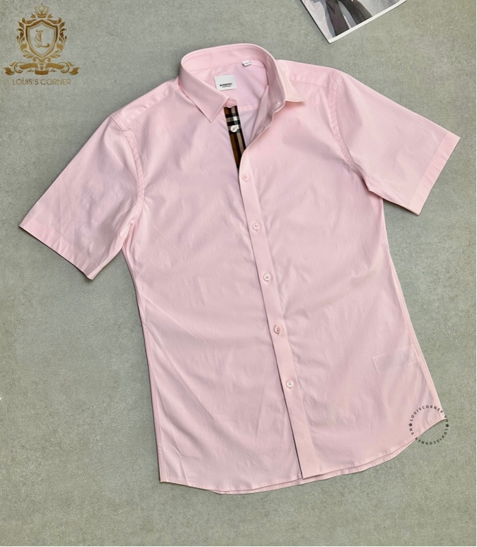 Sơ mi Burberry cộc tay pale pink check khuy