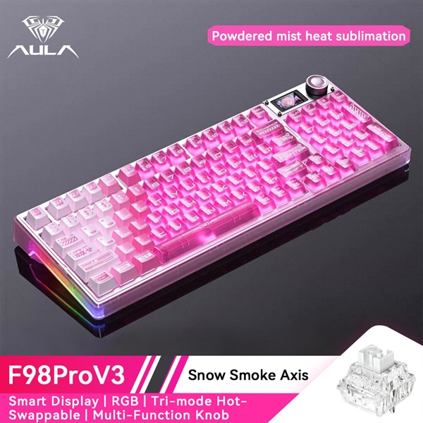 Bàn phím cơ Aula F98 Pro V3 Transparent Pink - Switch Snow Smoke