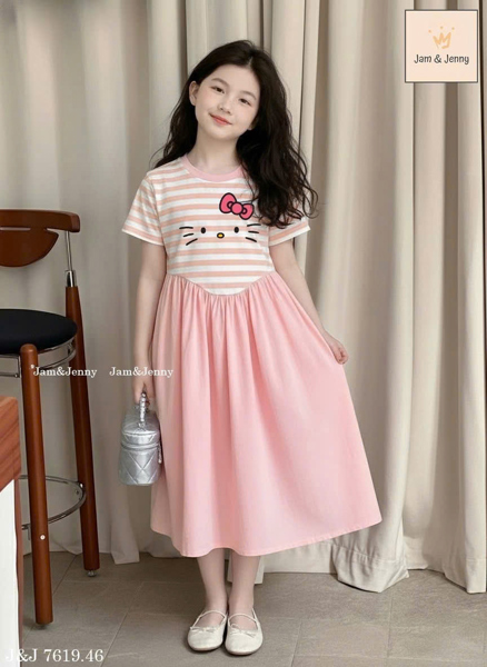 Đầm thun cotton J&J7619 Hồng Kitty
