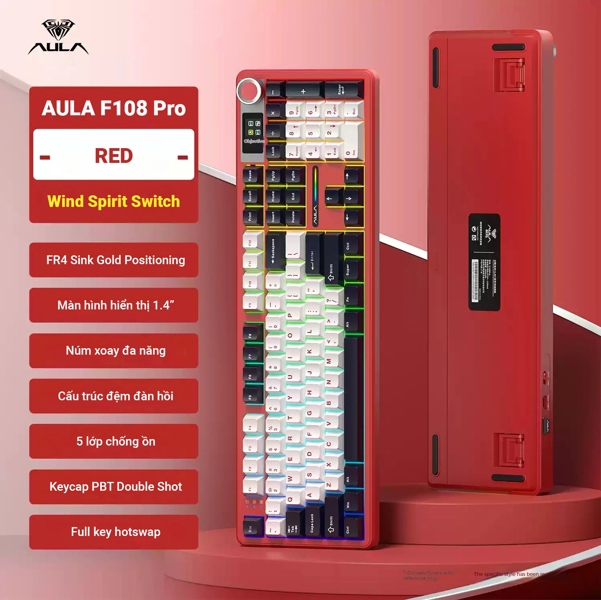 Bàn phím cơ Aula F108 Pro Red/White/Black Wind Spirit Switch