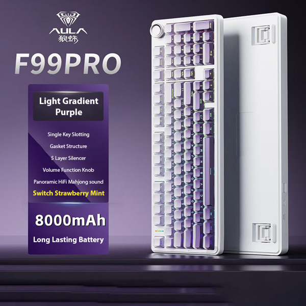 Bàn phím cơ Aula F99 Pro Light Gradient Purple - Switch Strawberry Mint