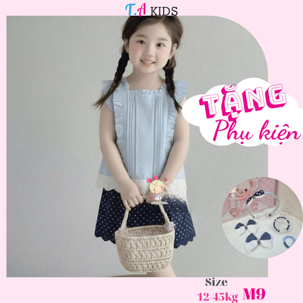M9 (12-45kg) Set áo xanh váy chấm bi