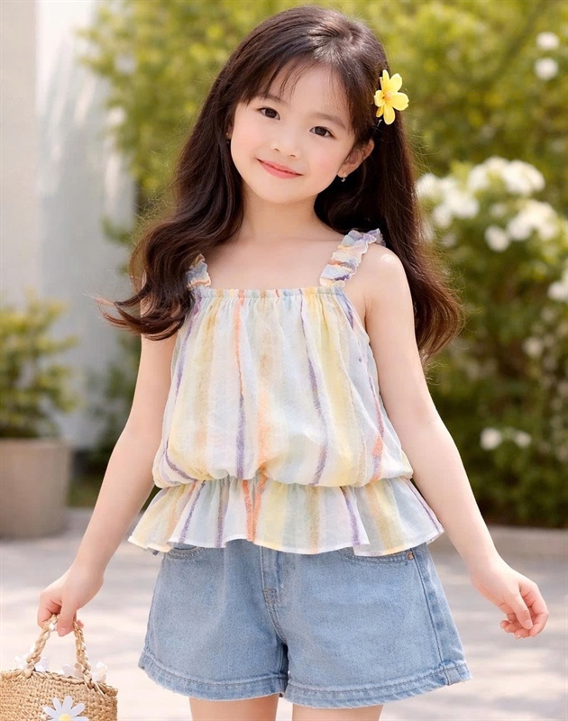 Set Áo Hai Dây Loang Màu Mix Quần Short Jean (5-13)