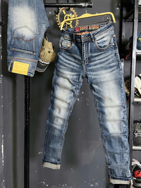 Jean Dài QCSC- DSKN1537 xanh bạc sáng was thêu túi