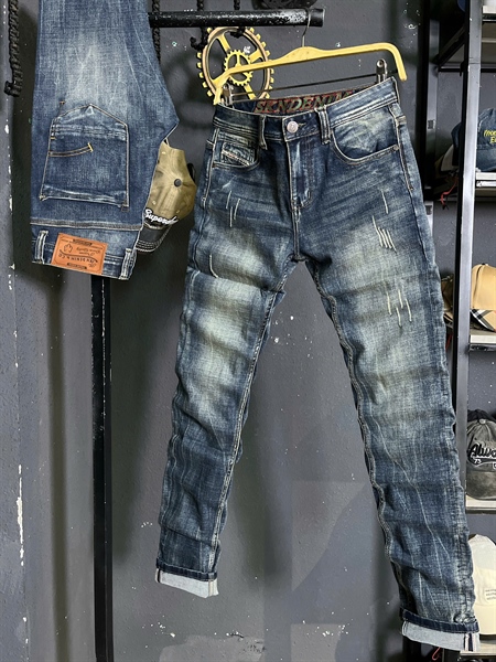 Jean Dài QCSC- SKN1 slimfit xanh wass cào nhẹ