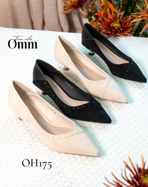 OH175 Giày 3cm da lộn cách điệu