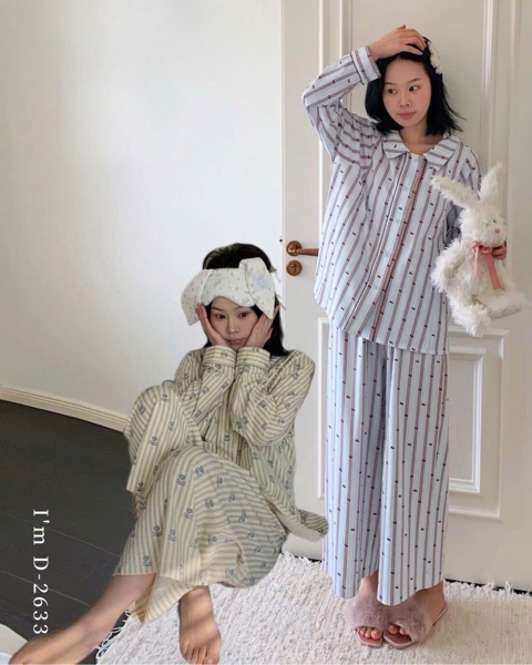 Bộ pyjama xuân hè DSTUDIO dài tay họa tiết hoa mùa xuân D2633 (xanh dương)