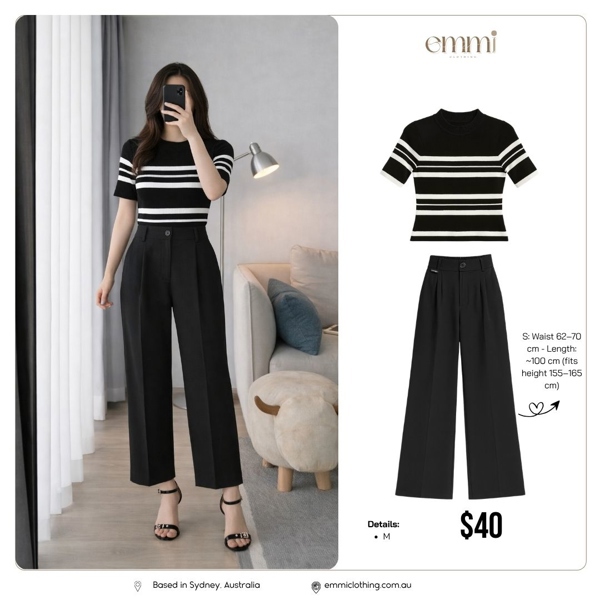Stripe Knit & Wide Pants Set