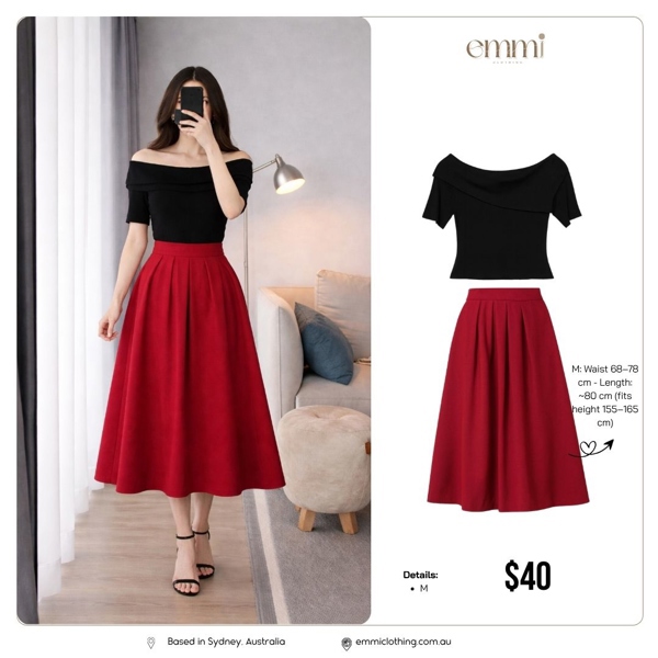 Red A-Line Skirt Set