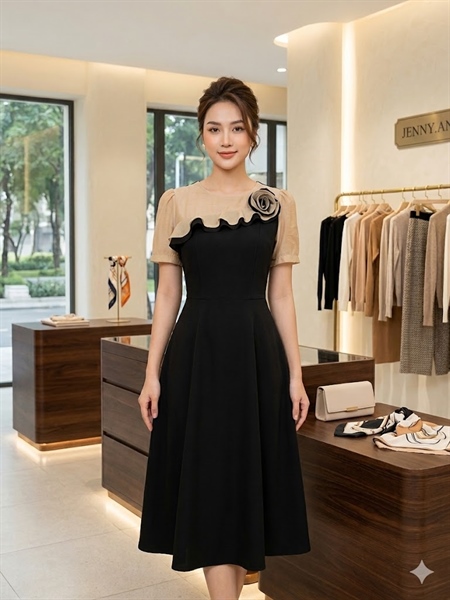 VÁY SUÔNG ĐEN HOA NGỰC