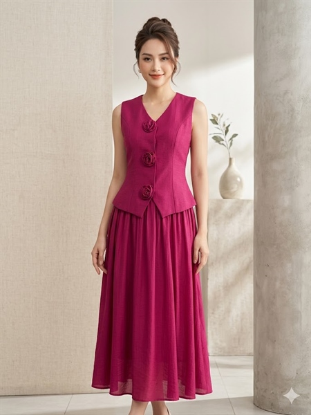 Sét váy đũi Hoa Hồng