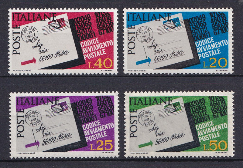 Bộ 4 Tem Bưu Chính Ý - Mã Bưu Điện | Italia - Postal Code 1967-1968 (4) | Mint