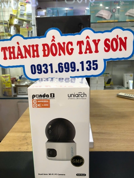 Camera IP wifi trong nhà UNV Uniarch UHO-S3S-M55F36D 2 mắt (5mp+5mp, có míc, có loa, HN 30m)