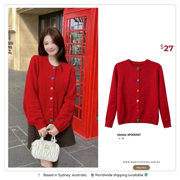 Red Heart Button Cardigan