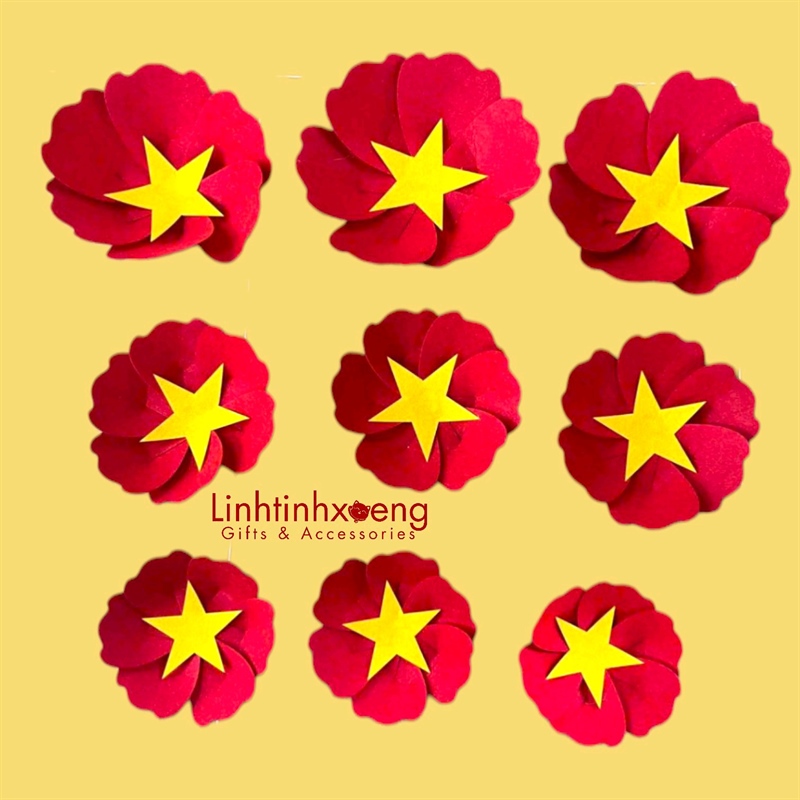 Set 9 hoa đỏ sao vàng trang trí (thhl)