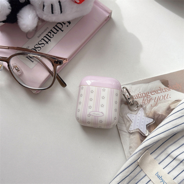Case Airpod Sọc Tím Ngôi Sao + Móc - 4