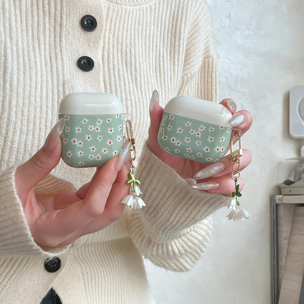 Case Xanh Hoa Trắng + Móc Hoa - Pro