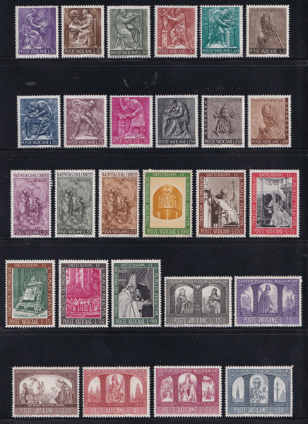 Bộ 27 Tem Bưu Chính Vatican | Vatican - Set of 27 Bronze Relief, Art, Painting, Pope, Engraved Stamps 1966 (27) | Mint