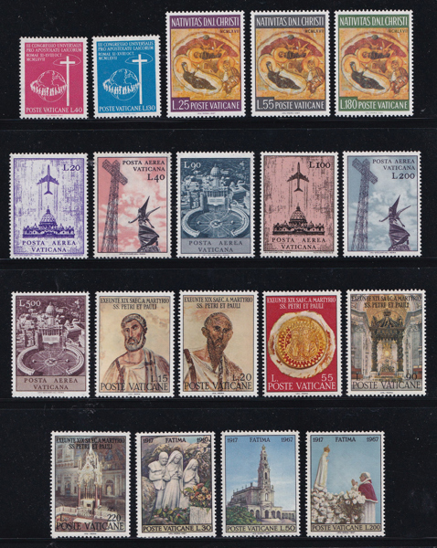 Bộ 19 Tem Bưu Chính Vatican | Vatican - Set of 19 Architecture, Churches, Airplanes, Sculptures, Paintings 1967 (19) | Mint