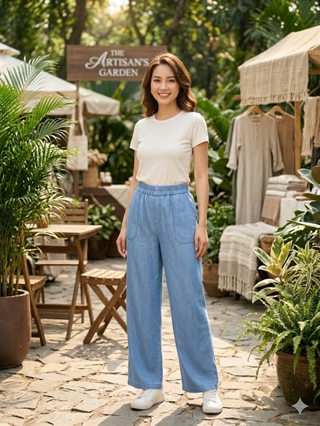 QUẦN BÒ MỀM ỐNG RỘNG TRƠN XANH NHẠT