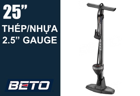 BETO PUMP, 25in STEEL FLOOR PUMP with 2.5in GAUGE, BLK