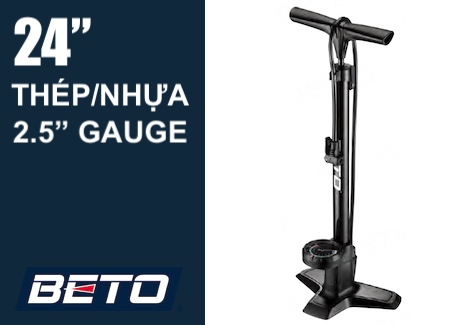 BETO PUMP, 24in STEEL FLOOR PUMP with 2.5in GAUGE, BLK
