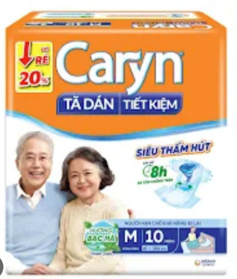 Bỉm Caryn M (màu vàng) (Tã dán tiết kiệm siêu thấm hút 8 giờ) (Bịch 10 miếng) - Diana