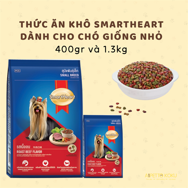 Hạt Smart Heart vị bò nướng dành cho chó giống nhỏ trên 10 tháng 400gr/ 1.3kg
