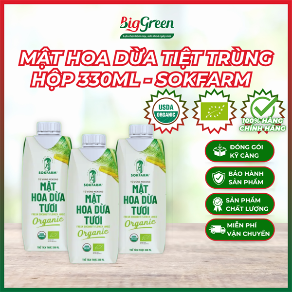Nước Mật Hoa Dừa Tiệt Trùng - Sokfarm 330ml (hộp giấy)