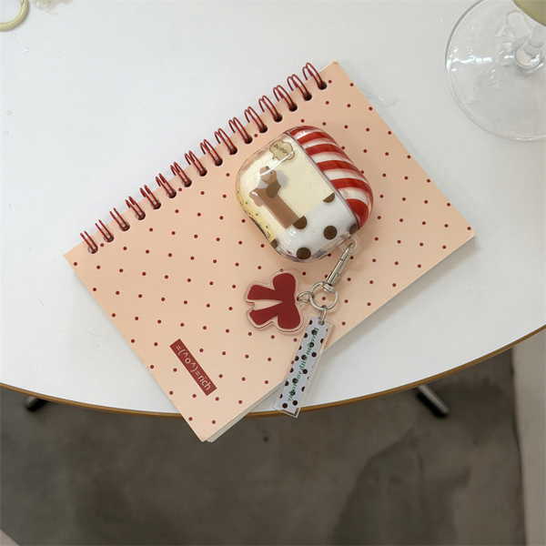 Case Airpod Cún Nắp Sọc Đỏ + Móc Nơ - 4