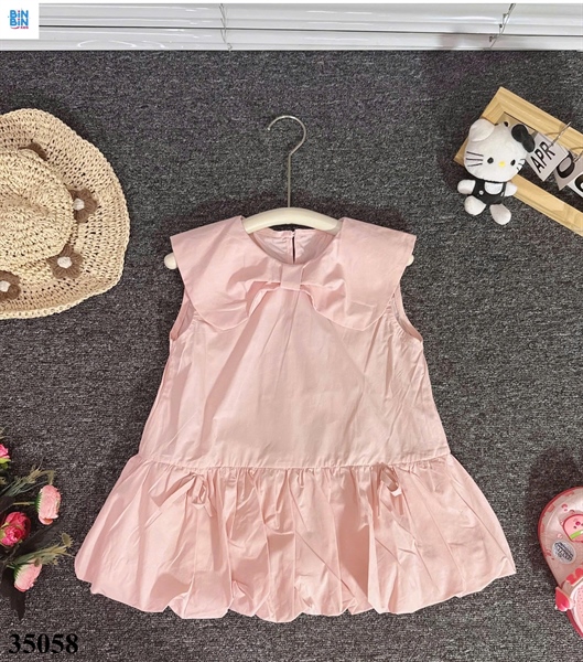 35058-Đầm SN Cổ Vạt Nơ Hồng