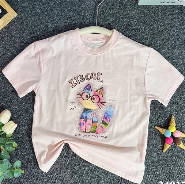 34917-Áo thun hồng mèo đeo kính