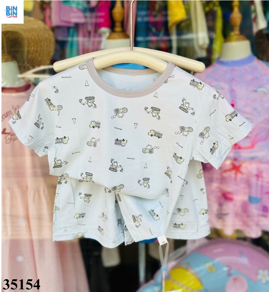 35154-Bộ Tencel TN xe cẩu viền xám