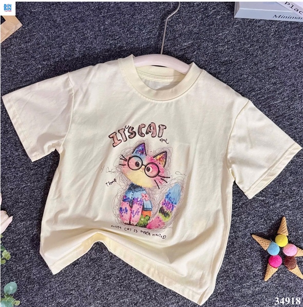 34918-Áo thun vàng mèo đeo kính