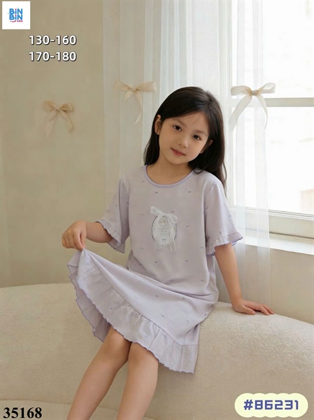 35168-Đầm Tobela chấm bi nơ tím