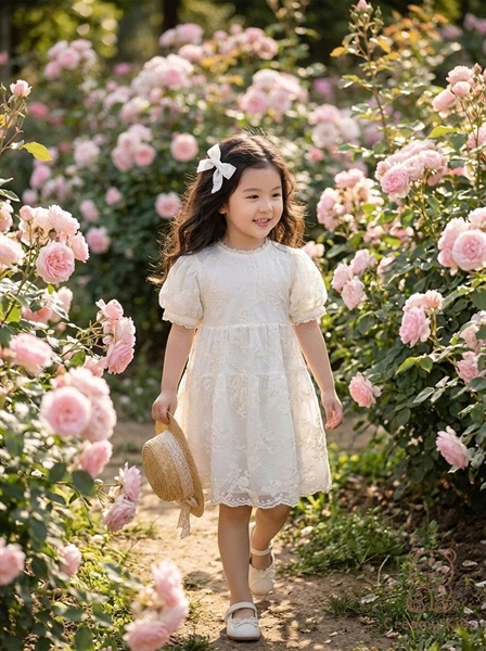 Váy tay bồng thêu hoa Lucy M011