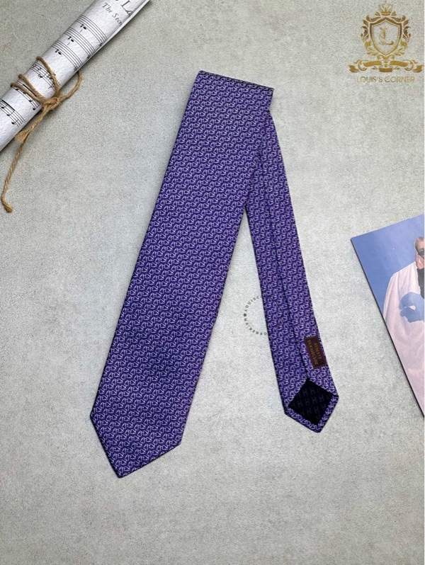 Cravate Hermes up and down violet / ciel / blanc